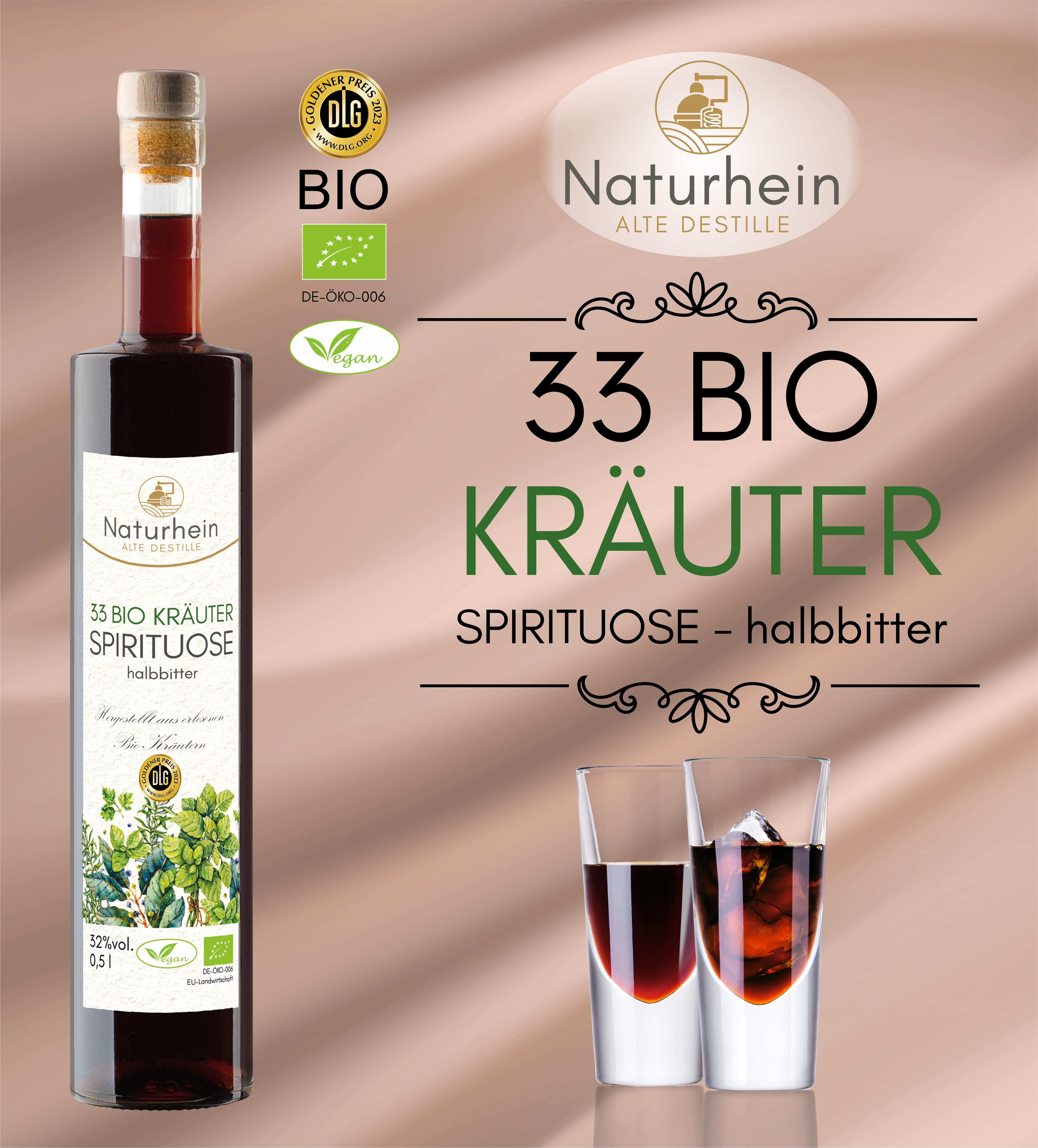 33 Bio Kraeuter 0.5 l, 32vol%